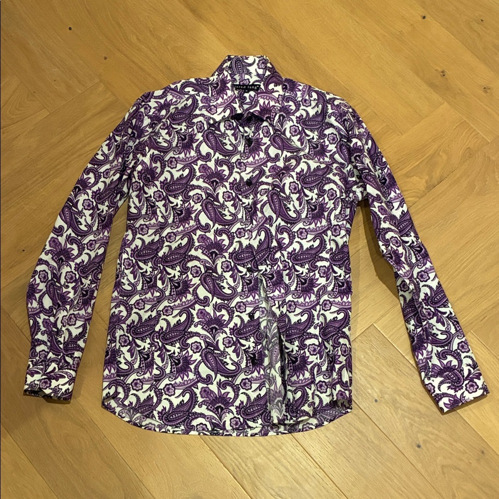Jared Lang Purple and White Paisley Button Down Shirt